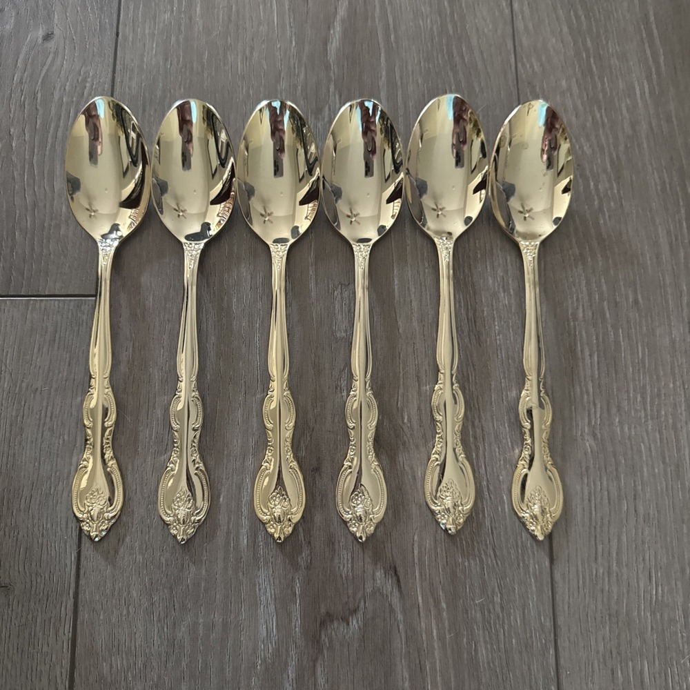 Lot 6 Oval Place Soup Spoons International San‎ Marcos 24 Gold Electroplate